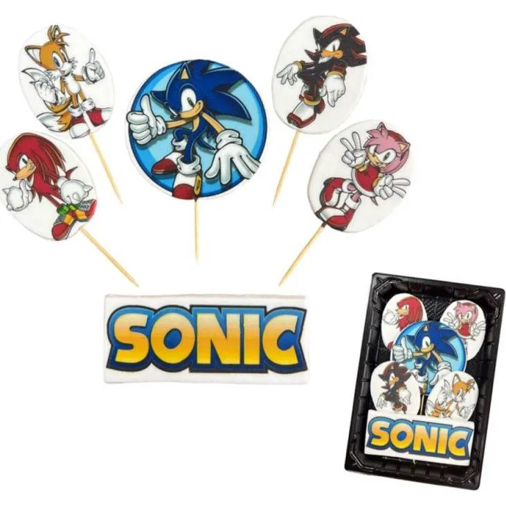 Cukrová figurka ježka Sonic na zápichu od značky I love Cakes k zdobení narozeninových dortů