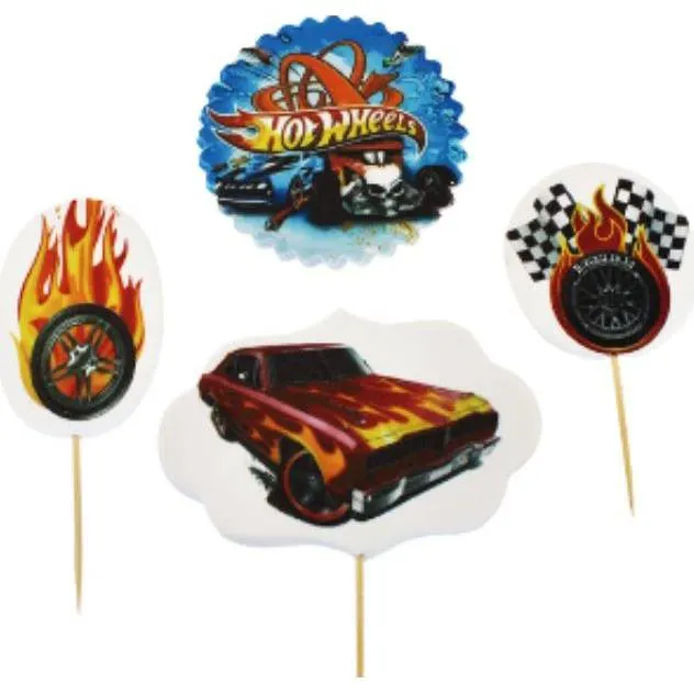 Cukrová figurka Hot wheels na zápich do dortu jako motiv závodních autíček pro dětské dorty