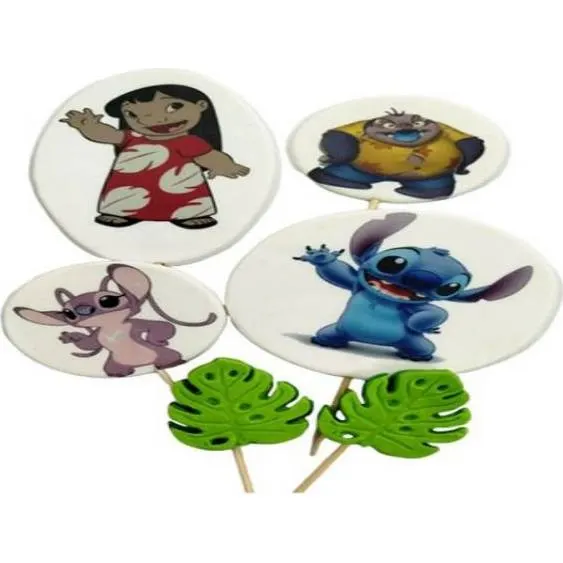 Cukrová figurka na zápich s postavičkami Lilo a Stitch z Disneyho filmu na zdobení dortů a dezertů