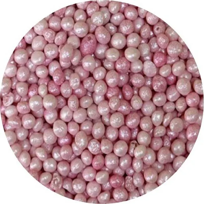 Cukrovo-rýžové perly v růžové perleťové barvě o velikosti 7 mm pro zdobení dortů a zákusků
