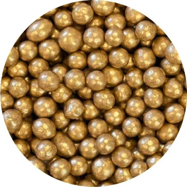 Zlaté cukrovo-rýžové perly o průměru 7 mm v balení 1 kg pro zdobení dortů a cukrářských výrobků