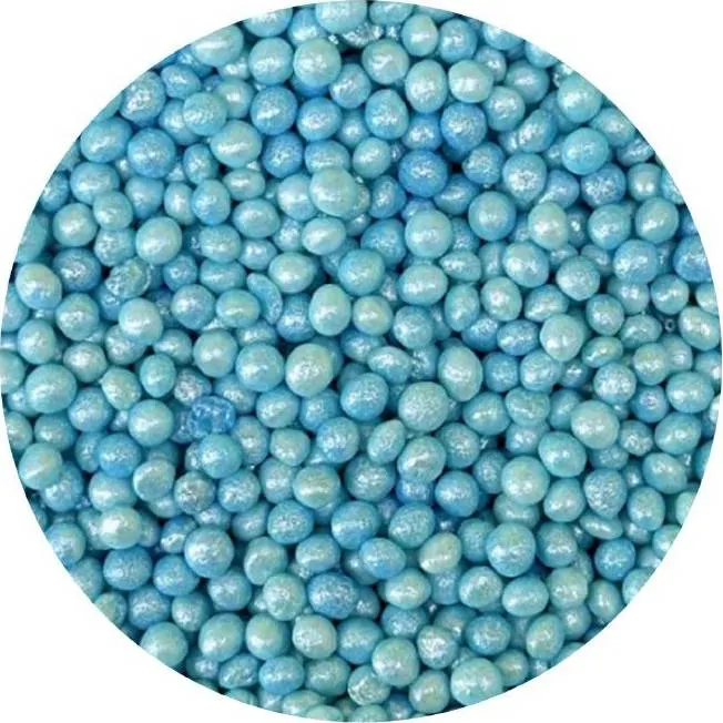 Cukrovo-rýžové perly v modré perleťové barvě o velikosti 3–4 mm, balení 1 kg na zdobení dortů