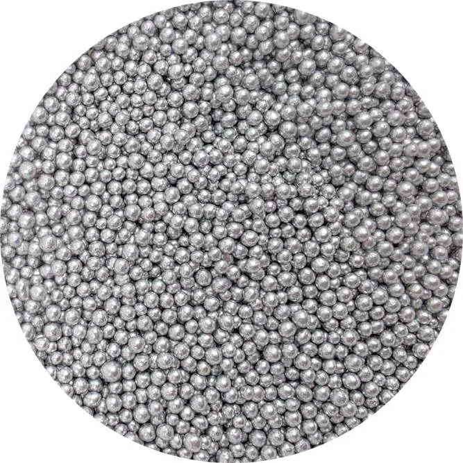 Stříbrné cukrové perličky 3–4 mm s metalickým leskem na zdobení dortů a cupcaků, balení 80 g
