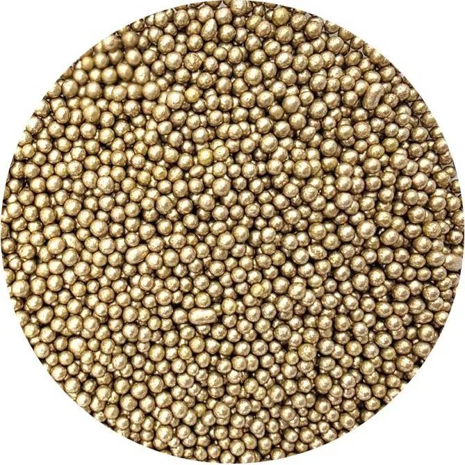 Cukrové perličky v metalické zlaté barvě, velikost 3 až 4 mm, na zdobení dortů a zákusků