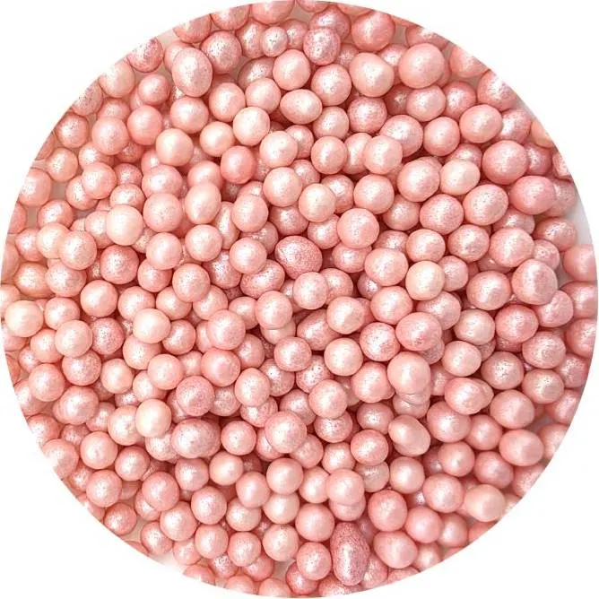 Růžové perleťové cukrovo-rýžové perly o průměru 7 mm pro zdobení dortů a dezertů
