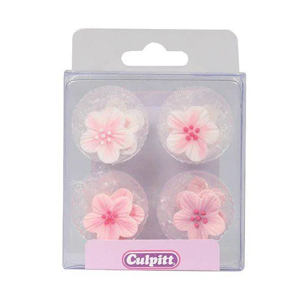Sada 12 růžových cukrových květů značky Culpitt k zdobení dortů a cupcakes