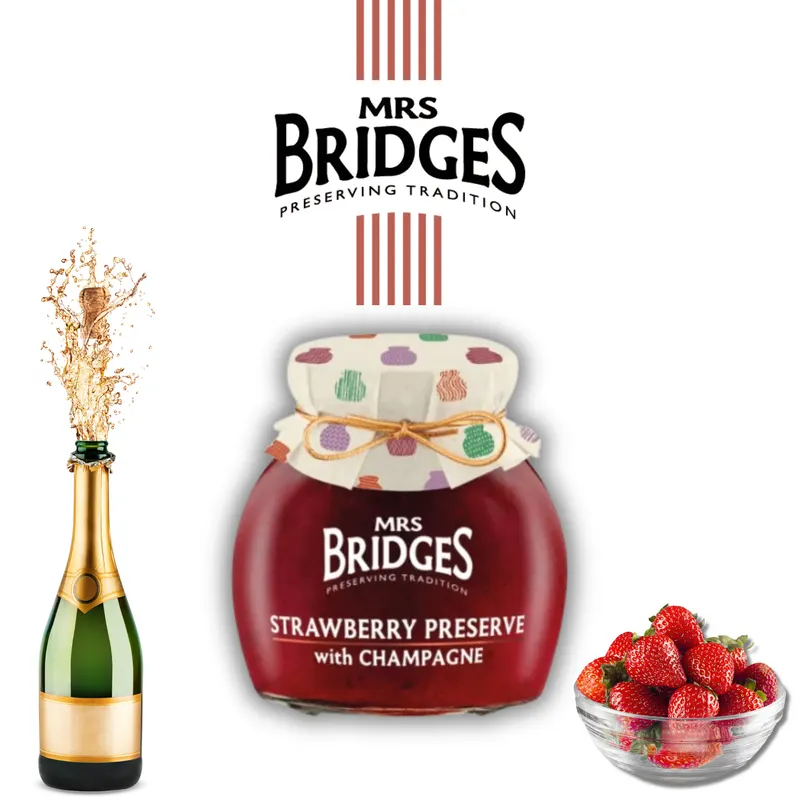 Tradiční skotská jahodová marmeláda s příměsí šampaňského od značky Mrs. Bridges v balení 340 g