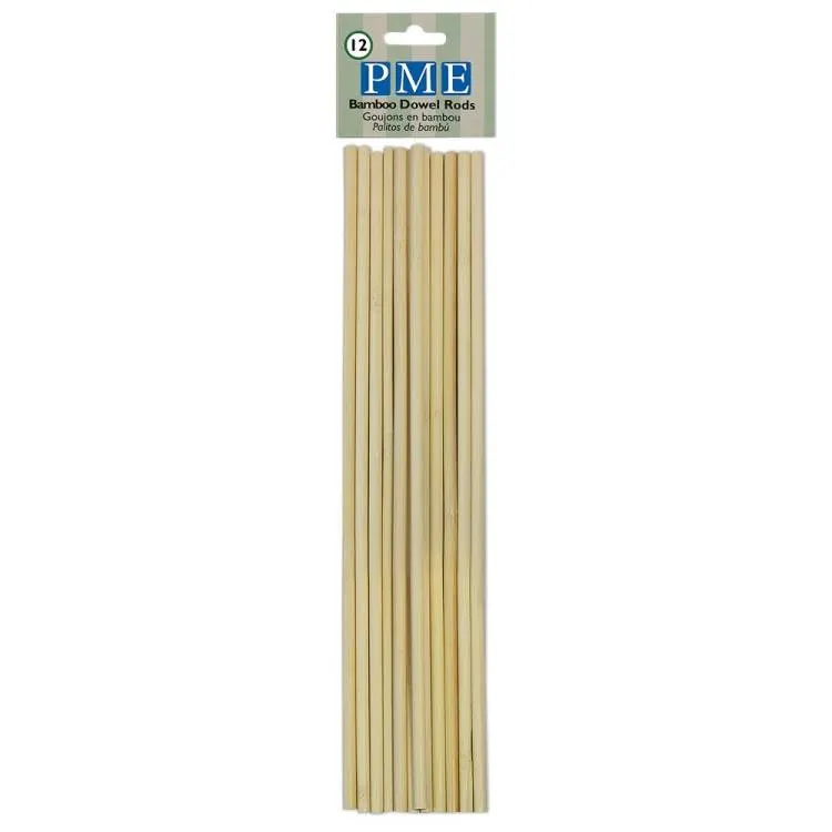 Bambusové sloupky PME na podporu patrových dortů, sada 12 kusů o délce 30 cm