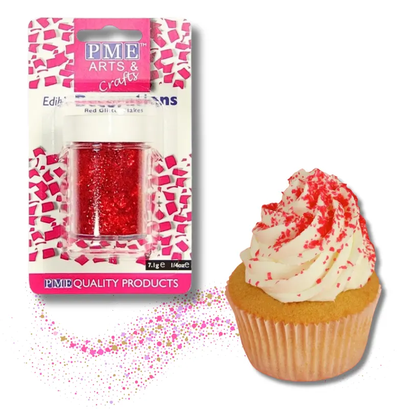 Červené jedlé třpytky PME Glitter Flakes na zdobení dortů a zákusků