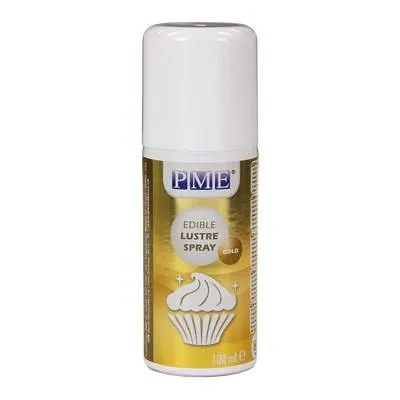 Perleťová barva ve spreji PME v zlaté barvě o objemu 100 ml pro zdobení dortů a dezertů