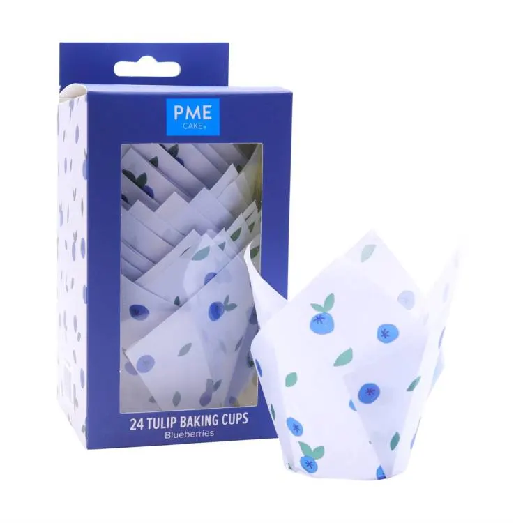 Modré papírové košíčky na muffiny PME s motivem borůvek, balení 24 kusů