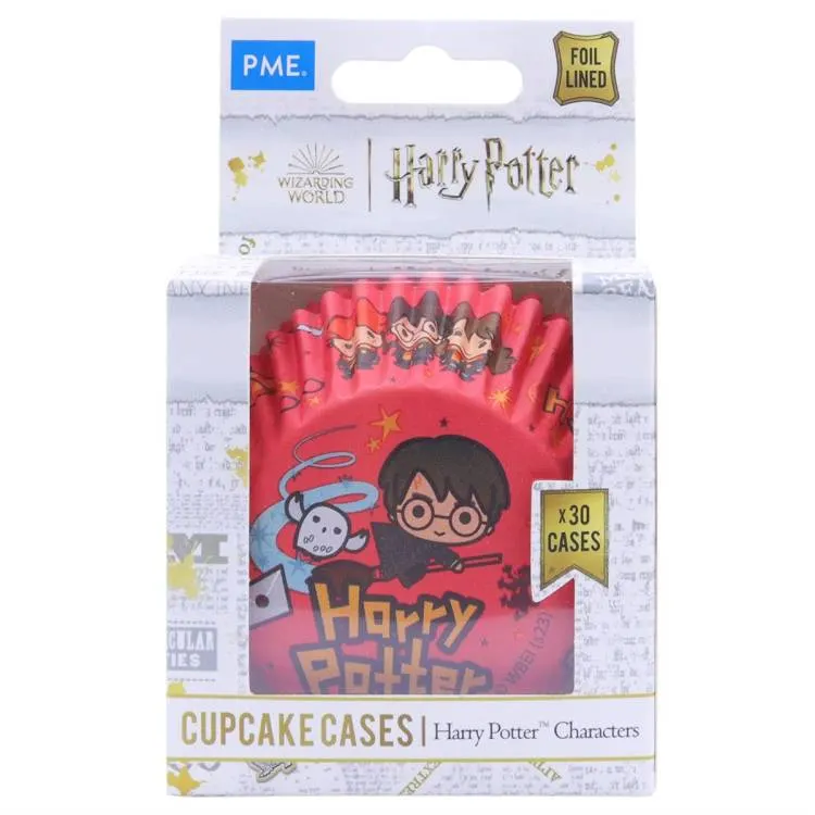 Červené papírové košíčky na muffiny s motivy z Harryho Pottera od značky PME, balení 30 kusů s alobalovým vnitřkem