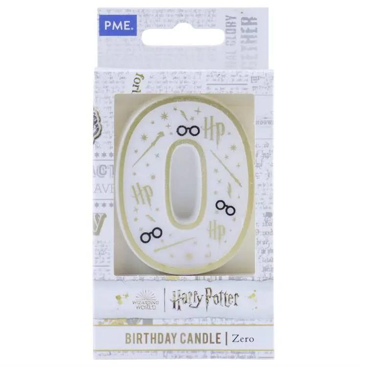 Dortová svíčka PME ve tvaru číslice 0 v bílo-zlaté barvě s motivem Harry Potter, výška 6,8 cm
