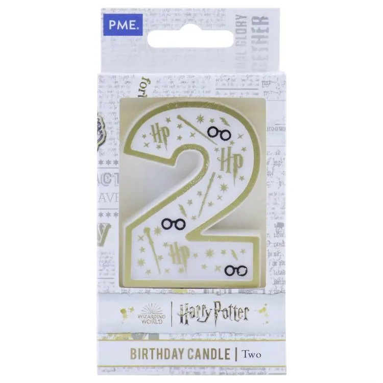 Dortová svíčka PME s číslicí 2 v bílo-zlatém provedení ve motivu Harry Potter pro narozeninové dorty