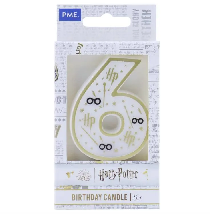 Dortová svíčka ve tvaru číslice 6 v bílo-zlatém provedení s motivem Harry Potter od značky PME