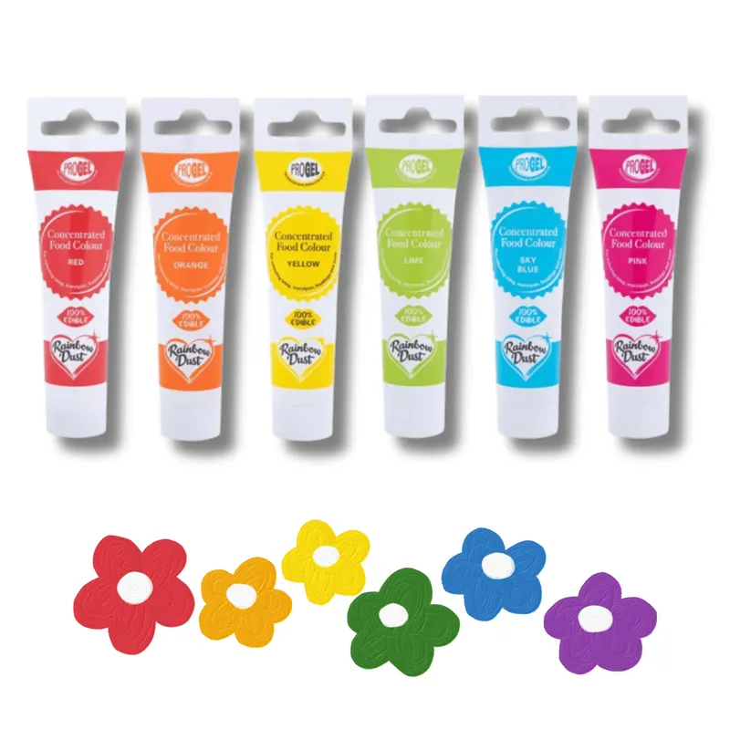 Sada šesti sytých gelových barviv Rainbow Dust v tubách po 25 g pro barvení cukrářských hmot, krémů a těsta