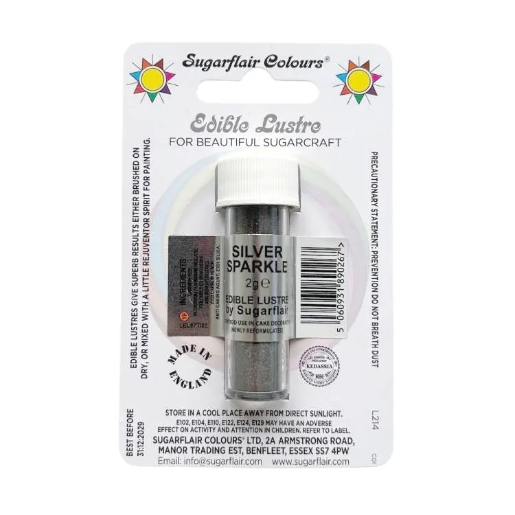 Jedlá prachová perleťová barva Sugarflair Silver Sparkle v dávce 2 g k dekorování dortů a cukrářských výrobků
