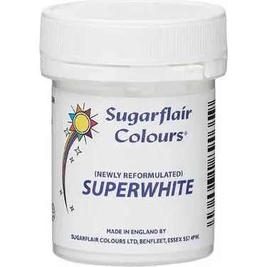 Jedlá prášková běloba Sugarflair Superwhite ve 20g balení k vybělení krémů, hmot a fondánů na dorty