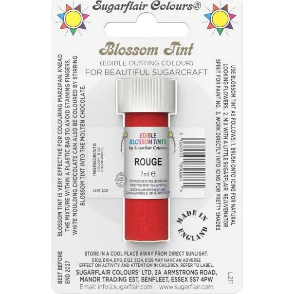 Jedlá prachová barva Sugarflair v odstínu rouge v objemu 7 ml na tónování dortů a cukrářských dekorací