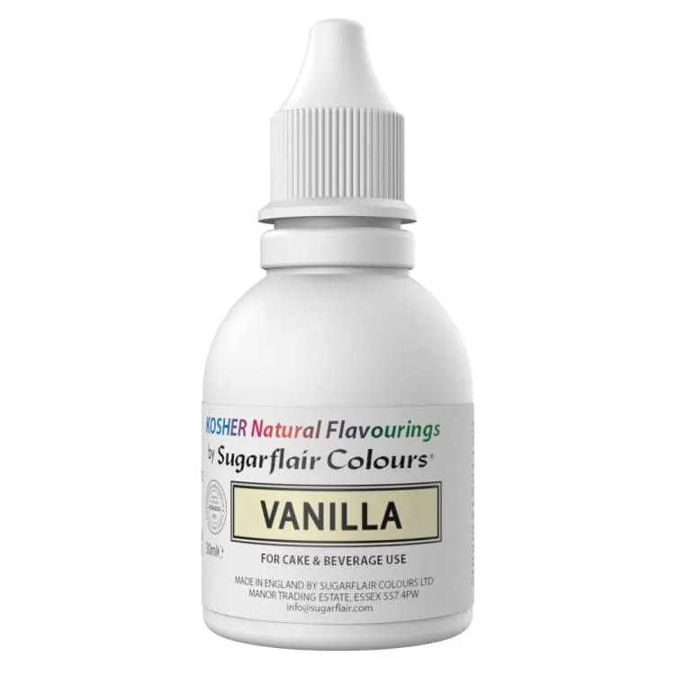 Koncentrované přírodní aroma Sugarflair s vanilkovou chutí v lahvičce o objemu 30 ml na pečení a zdobení sladkostí