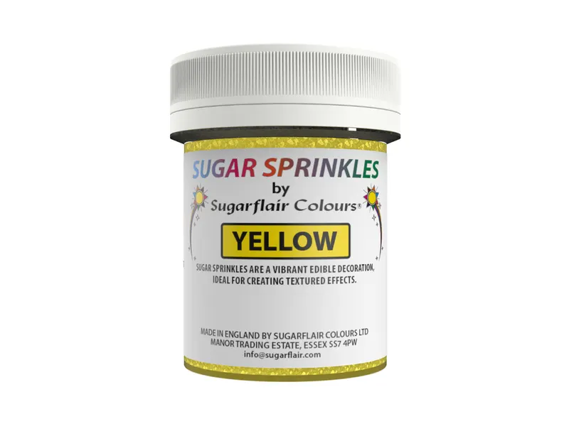 Žluté cukrové sypání Sugarflair na zdobení zákusků a dortů, balení 40 g