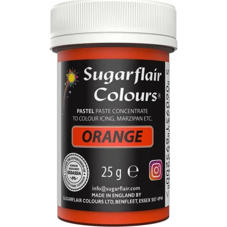 Gelová potravinářská barva Sugarflair v jemném pastelovém oranžovém odstínu na tónování krémů, těst a potahovacích hmot