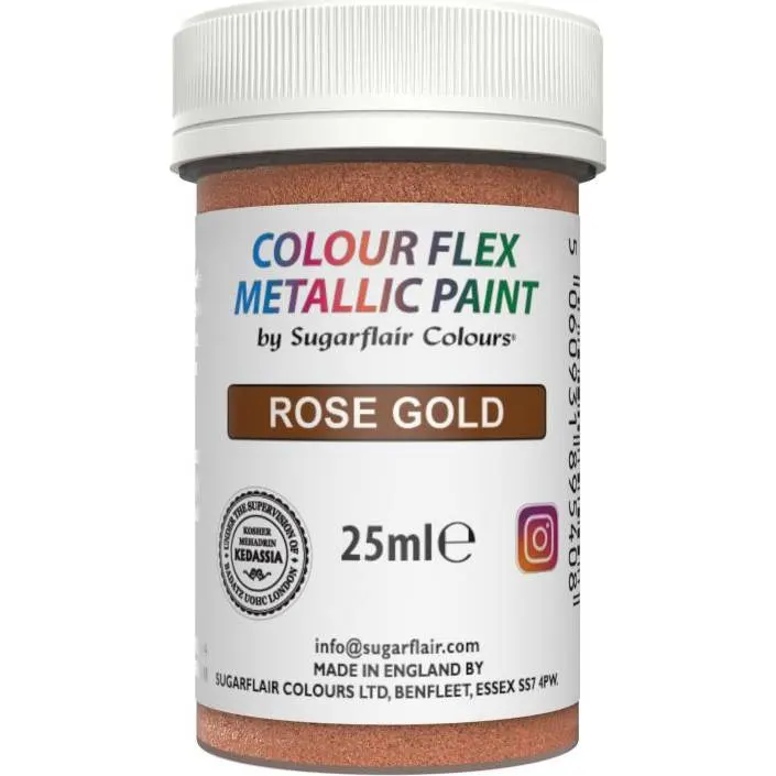 Gelová barva Sugarflair v metalickém odstínu rose gold o objemu 25 ml na barvení dortových krémů a polev