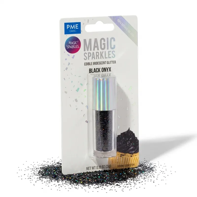 Jedlé glitry PME v odstínu Black Onyx na dort, tmavý třpytivý lesk, balení 3 g