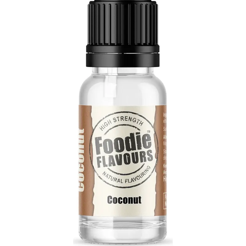 Přírodní koncentrované aroma Foodie Flavours s kokosovou příchutí v objemu 15 ml na aromatizaci dortů, krémů a nápojů