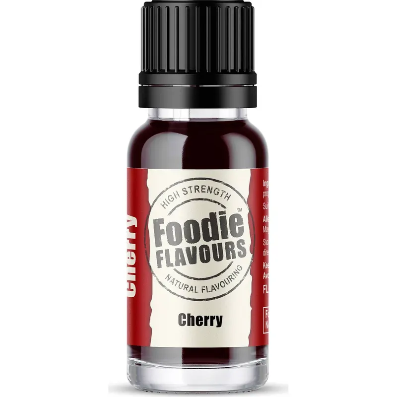 Přírodní koncentrované aroma třešeň od značky Foodie Flavours v objemu 15 ml k ochucení dortů a krémů