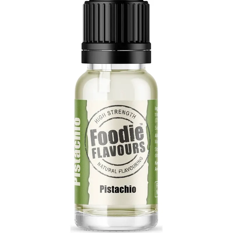 Přírodní koncentrované aroma Foodie Flavours s příchutí pistácie v lahvičce 15 ml pro ochucení krémů, zmrzlin a dortů