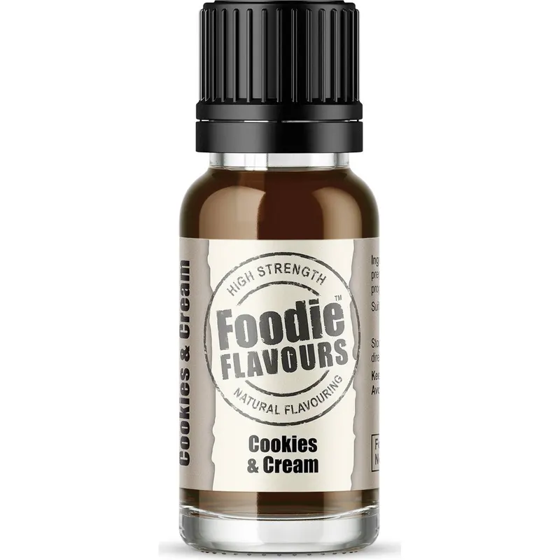 Přírodní koncentrované aroma Foodie Flavours s příchutí sušenky a krému v malé lahvičce na pečení
