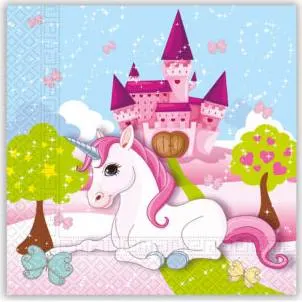 Papírové ubrousky s motivem jednorožců Unicorn 33x33 cm od značky Procos pro dětskou oslavu