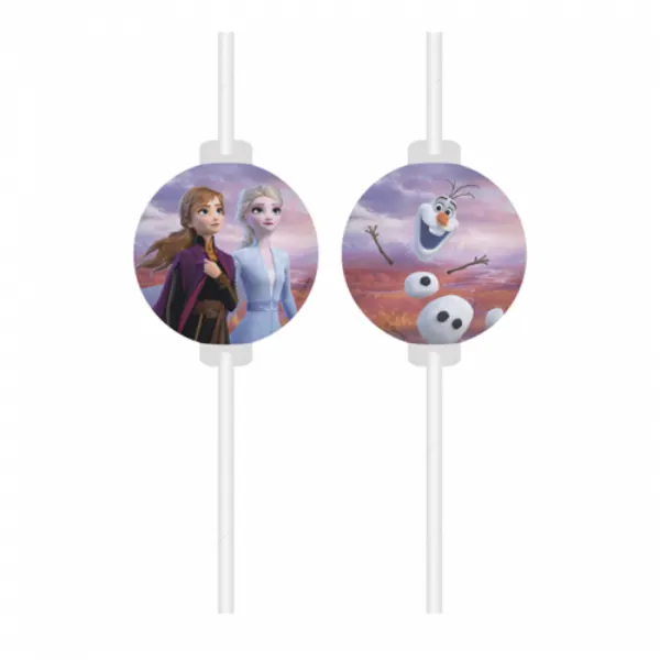 Party brčka Frozen 2 od značky Procos s motivy Elsy, Anny a Olafa na bílém plastu, 4 kusy pro dětské oslavy