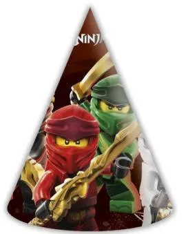 Papírové party čepičky Lego Ninjago pro dětské oslavy, balení 6 kusů