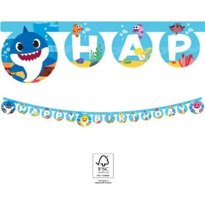 Girlanda s nápisem Happy Birthday s motivem žraloka Baby Shark od značky Procos, délka 2 m, na dětské oslavy