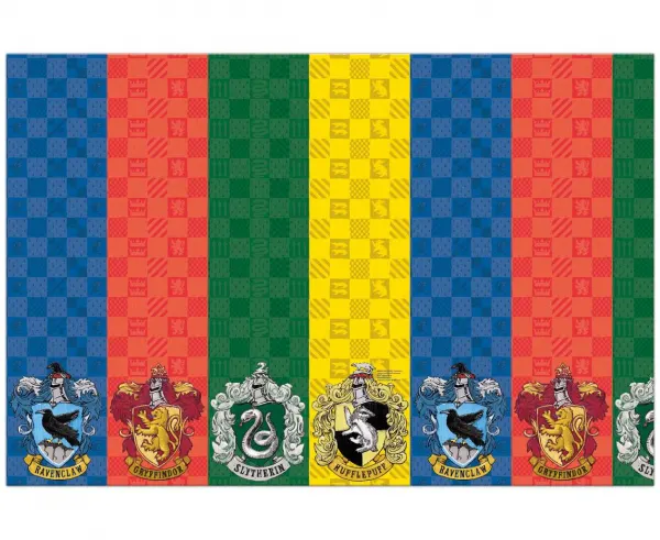 Papírový ubrus Procos s motivem bradavických kolejí z Harryho Pottera, rozměr 120 x 180 cm na dětské oslavy