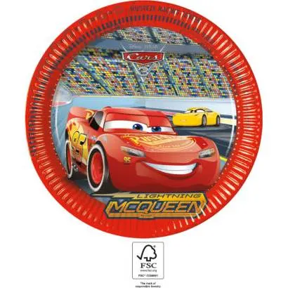 Papírové talíře s motivem Cars na dětskou party, průměr 23 cm, balení 8 kusů