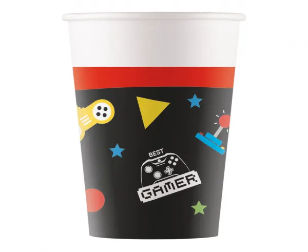 Papírové kelímky s motivem Game Party od značky Procos, objem 200 ml, balení 8 kusů pro dětské oslavy