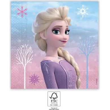 Papírové ubrousky s motivem Frozen o rozměru 33x33 cm, balení 20 ks od značky Procos pro dětskou oslavu