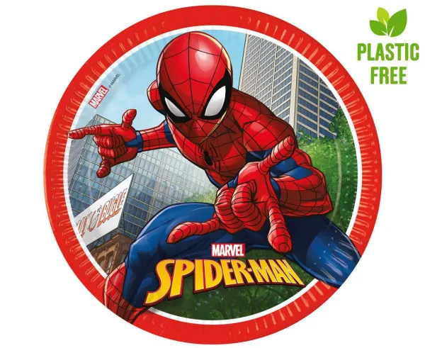 Papírové talíře s motivem Spidermana Crime Fighter o průměru 23 cm, balení 8 ks, eko varianta na dětskou party