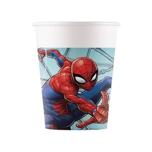 Papírové kelímky s motivem Spidermana od značky Procos, 8 kusů o objemu 200 ml na dětskou oslavu
