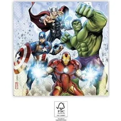 Papírové ubrousky s motivem Avengers o rozměru 33 x 33 cm, balení 20 kusů od značky Procos