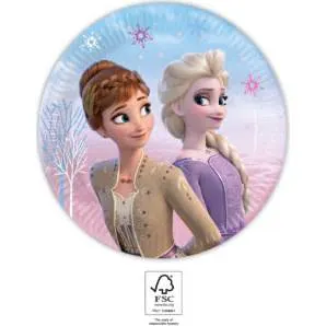 Papírové talířky s motivem Frozen od značky Procos o průměru 19,5 cm, balení 8 kusů pro dětské oslavy