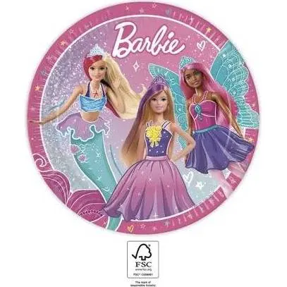 Papírové talířky s motivem Barbie o průměru 23 cm, balení 8 ks, na dětské oslavy