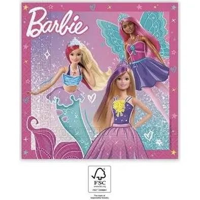 Papírové ubrousky s motivem Barbie, čtvercové 33 x 33 cm, balení 20 kusů od značky Procos na dětskou oslavu