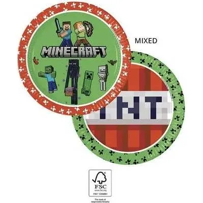 Papírové talířky s motivem Minecraftu od značky Procos o průměru 23 cm v balení 8 kusů