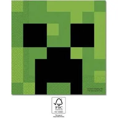 Papírové ubrousky s motivy hry Minecraft, 20 kusů, vhodné k dortu a občerstvení na dětské oslavě