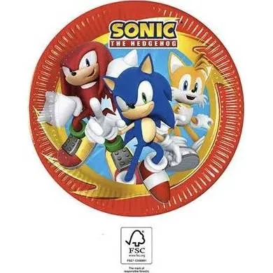 Papírové talířky Procos Sonic o průměru 23 cm v balení osmi kusů na oslavy a dětské party