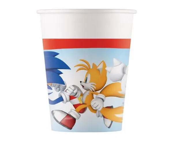 Papírové kelímky s motivem postavy Sonic, balení 8 ks, na dětské i tematické party